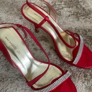 Chic Red Strappy Heels with Rhinestones